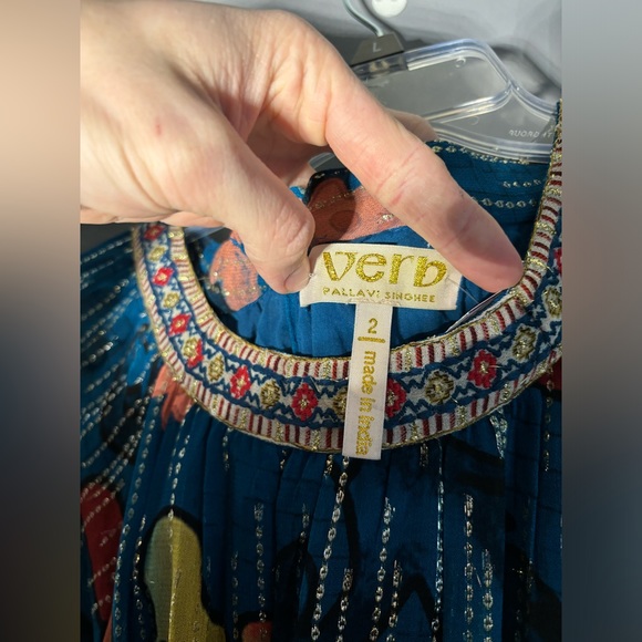 Anthropologie Verb by Pallavi Singhee Eulalia Shimmer Belted Blue Dress Size 2 - Picture 5 of 6